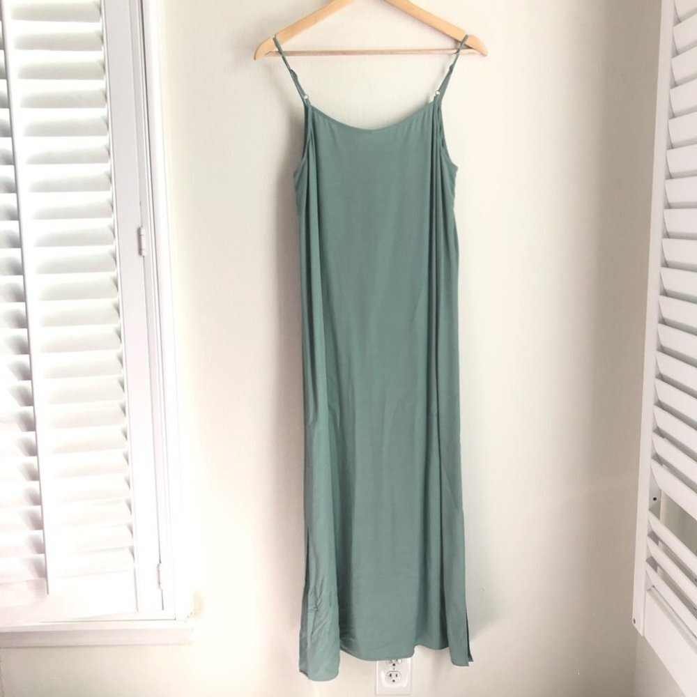 Eileen Fisher size Medium Green Crepe Tencel Slip Long Night Out Dress NEW - Picture 7 of 10